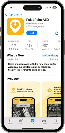 Screenshot of a PulsePoint AED App